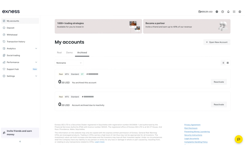 Archive Exness account 